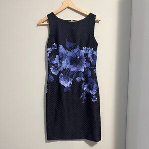 Tahari Dark Dress with Blue Flowers